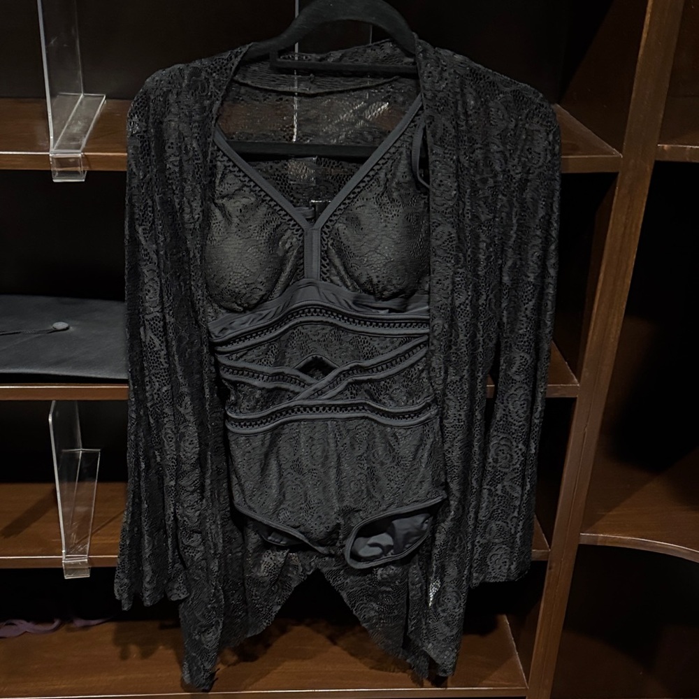 Black Lace Bodysuit and Cover-Up - Women Intimates